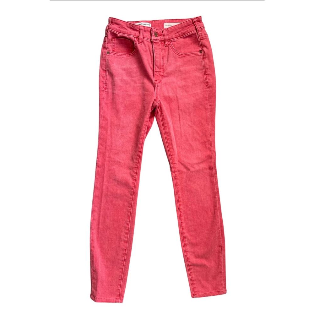 Pilcro & Letterpress x Anthropologie Coral Red High Rise Skinny Jeans Size 27 - Picture 3 of 10